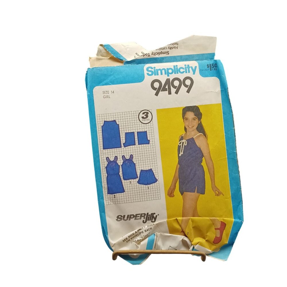 Vintage Simplicity 9499 Girls Sewing Pattern Summer Romper Top & Shorts Sz 14